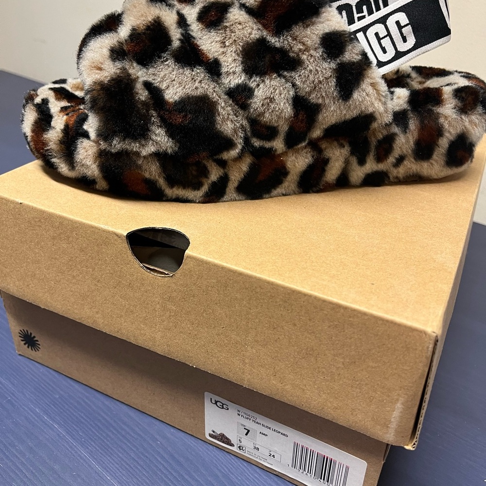 NWT UGG Fluff Yeah Slide in Leopard Print